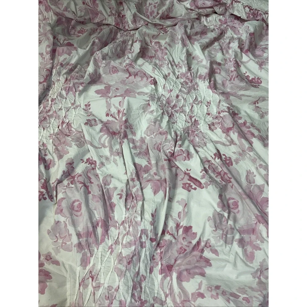POTTERYBARN LOVE SHACK FANCY full/ queen DAMASK SMOCKED QUILT/COMFORTER